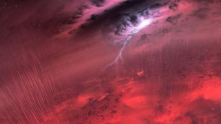 A stormy and reddish scene.