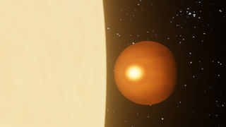 An ilustration of the scorching hot exoplanet Wasp-76b which is ravaged by iron winds
